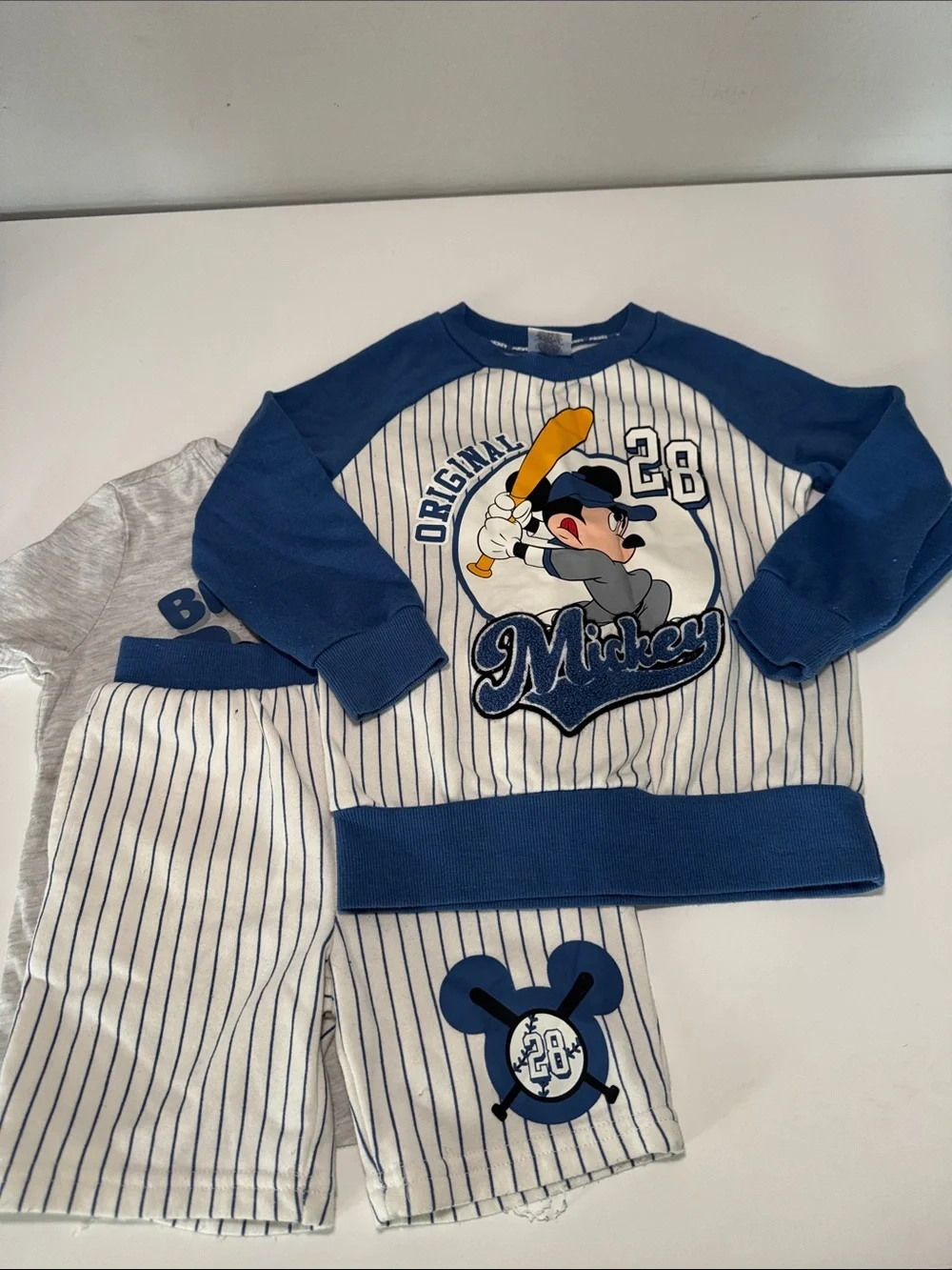 Old Navy Blue and White Mickey Baseball Tee & Shorts Set - 3 piece set